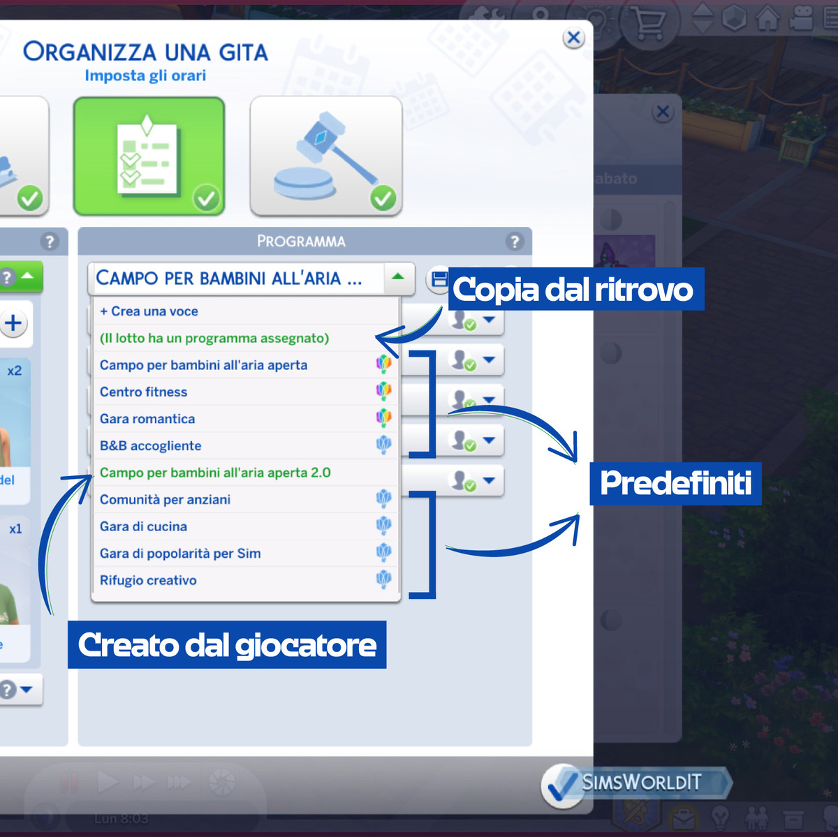 Guida alla gita in The Sims 4 All'Avventura: programma
